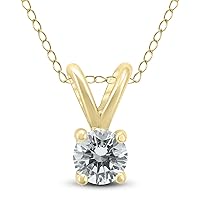 1/4 Carat (J-K Color, VS1-VS2 Clarity) AGS Certified Round Diamond Solitaire Pendant in 14K Yellow Gold