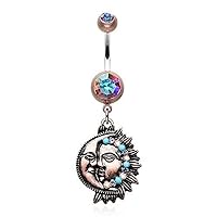WildKlass Jewelry Vintage Sun & Moon Belly Button Ring 316L Surgical Steel