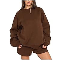 Women 2 Piece Tracksuit Oversized Sweatshirt Short Set Trendy Athletic Fit Outfits Comfy Lounge Suit Casual Pajamas