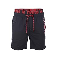 riverso RIVBobby Men's Swimming Trunks, Summer Sports Beach Shorts, Drawstring, Print, 100% Polyester, Black/Green/Orange/Red, S–5XL