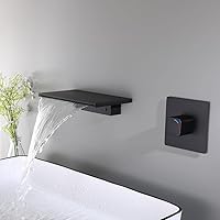Waterfall Wall Mount Bathroom Sink Faucet Single Knob Solid Brass (Matte Black)