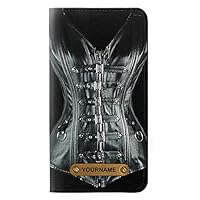 RW1639 Gothic Corset Black PU Leather Flip Case Cover for iPhone 11 Pro Max with Personalized Your Name on Leather Tag
