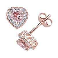 K Gallery 1.10Ctw Heart Cut Morganite & Diamond Engagement Stud Earrings 14K Rose Gold Finish