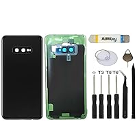 for Samsung Galaxy S10E Back Glass Cover Replacement S10 E G970U G970F G970F/DS G970Ul G970W Back Cover Battery Back Glass Cover with Pre-Installed Tape+Camera Lens+Tools (Black Back Cover+Tools)