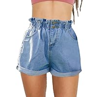 Haola Women's Juniors Vintage Summer Denim High Waisted Folded Hem Jeans Shorts