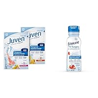 Juven Therapeutic Nutrition Drink Mix Powder for Wound Healing Support, Includes Collagen Protein, Variety Pack, 30 Count & Ensure Pre-Surgery, Clear Carbohydrate Drink, Strawberry, 10 Fl Oz