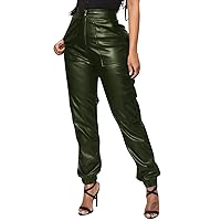 Womens Faux Leather Leggings Pleather Pants Women's Faux Leather Loose Solid Pant High Waist Baggy Jogger Cargo