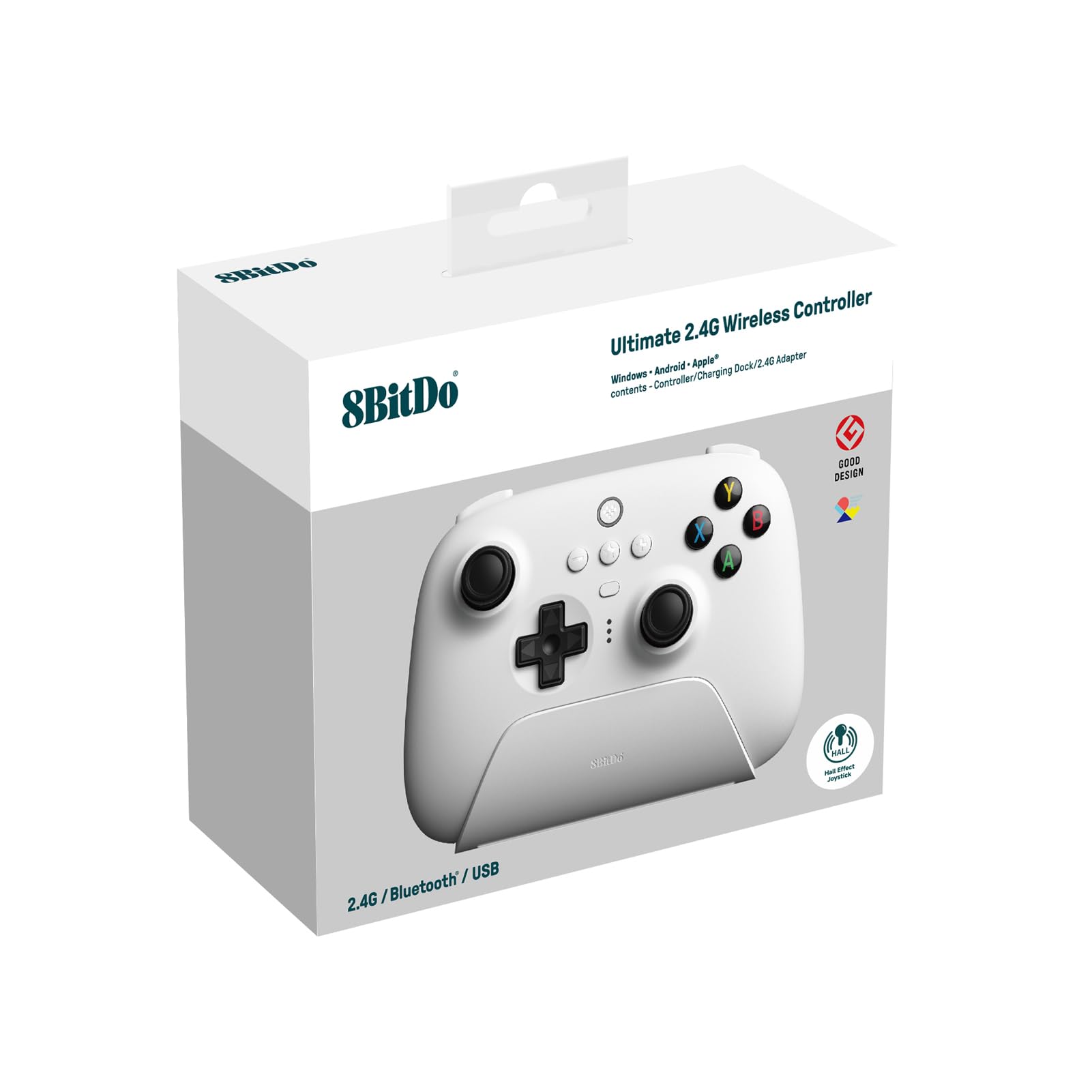 8Bitdo Ultimate 2.4G Wireless Controller, Hall Effect Joystick Update, Gaming Controller with Charging Dock for PC, Android, Steam Deck & Apple (White)