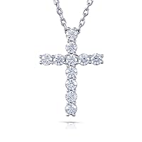 2.42 cttw Round Cut White Color Moissanite Diamond 925 Sterling Silver Cross Pendant Necklace For Women Girl