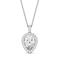 2.0ct Brilliant Pear Cut, VVS1 Clarity, Moissanite Diamond, 925 Sterling Silver, Pendant Necklace with 18