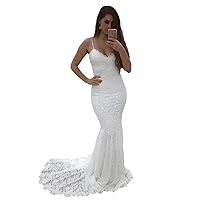 Tsbridal Bohemia Mermaid Wedding Dresses Lace Bridal Dresses Beach Garden Ivory Bridal Gowns with Pocket
