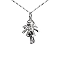 British Jewellery Workshops Silver 19x13mm moveable Rag Doll Pendant with a 1mm wide curb Chain