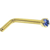 Body Candy Solid 14k Yellow Gold 1.5mm Genuine Blue Sapphire L Shaped Nose Stud Ring 20 Gauge 1/4