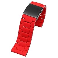 28mm Silicone Stainless Steel Watchband Watch Strap for Diesel DZ7396 DZ7370 DZ4289 DZ7070 DZ7395 Men Rubber Wrist Band Bracelet (Color : Red, Size : 28mm)