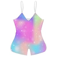 Fantasy Universe Pattern Funny Slip Jumpsuits One Piece Romper for Women Sleeveless with Adjustable Strap Sexy Shorts