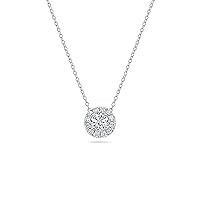 2.00 Carat Center Round Lab Grown White Diamond or Cubic Zirconia Elegant Halo Pendant with 18 inch Silver Chain for Women in 925 Sterling Silver