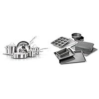 Calphalon 10-Piece Pots and Pans Set, Silver & Nonstick Bakeware Set, 10-Piece Set Includes Baking Sheet, Cookie Sheet, Cake Pans, Muffin Pan, and More, Dishwasher Safe, Silver