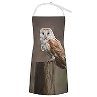 Barn Owl Perches on A Fence Aprons for Women with Pockets Adjustable Bib Apron for Home Kitchen Cooking Baking Gardening