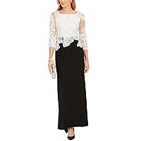 Adrianna Papell Embroidered Contrast Evening Gown Black/Ivory 10