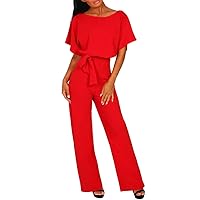 Women's Wide Leg Pant Romper Batwing Short Sleeve Jumpsuit Loose Dressy Casual Long Rompers Sexy Trendy Outfits