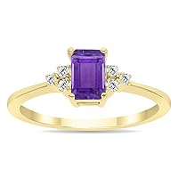 SZUL Gemstone and Diamond Ring in 10K Yellow Gold (Available in Emerald, Sapphire, Blue Topaz, Amethyst, and more)