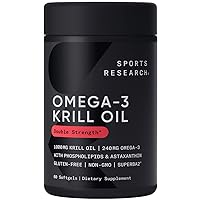 Antarctic Krill Oil Omega 3 Softgels 1000mg (Double Strength) with Phospholipids, Choline & Astaxanthin - Sustainably Sourced, Non-GMO Verified & Gluten Free - 60 Capsules