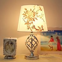 Modern Creative Chrome Bedroom Table Lamp Painting PVC Lampshade Study Room Desk Lights Creative Simple Design Weeding Gift Table Lighting Fixtures (D)