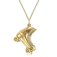 14k Gold Diamond Accented Roller Skate Pendant Necklace (0.15ct)