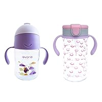 Evorie Tritan 7 Oz Weighted Straw Sippy Cup for Baby and 10 Oz Toddler Bottle with Straw and Removable Handles For School, 6 Months to 4 Year Old (DayDream + Smiley)