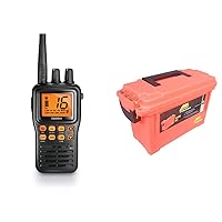 Uniden MHS75 Waterproof Handheld 2-Way VHF Marine radio, Submersible, Selectable 1/2.5/5 Watt Transmit Power. All USA/International and Canadian Marine Channels - Color Black | Plano 131252 Dry Storage Emergency Marine Box, Orange