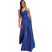 Bee Darlin B Darlin Women's Juniors' Strappy-Back Glitter-Finish Gown (Sapphire/Fuchsia, 9/10)