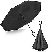 G4Free 62 Inch Large Inverted Reverse Umbrella with C-Shaped Handle, Windproof Double Layer Upside Down Car Rain Umbrellas for Men Women