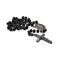 Black Crystal Pave Cross Rosary 10mm Beads Hip Hop Men Chain Necklace 37