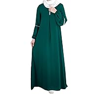 عبايات خليجية 2024 Muslim Dress for Women Ramadan One Piece Prayer Abaya Maxi Dress Loose Full Cover Islamic Robe White Plus Size Dress for Women Green Large