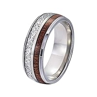 8mm Mens Stainless Steel Engagement Wedding Band Anniversary Ring with Imitated Meteorite Koa Wood Inlay Comfort Fit