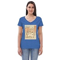 Women’s Recycled v-Neck t-Shirt | Vintage Queen of Hearts Print Blue Heather