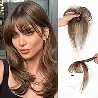 Bangs Hair Clip, 360° Cover Clip in Bangs Real Human Hair 100% Human Hair Clip on Bangs for Women Fake Bangs for Daily Wear (Light Brown)