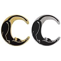 Cat Crescent Moon Lapel Pin 2 Piece Set Enamel Brooch Pins Accessories Badges Gifts