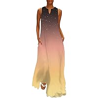 LIXIAO Dresses for Women 2024,Sleeveless Sun Dress Floral Flowy Long Dresses Casual Summer Trendy Outfits 2024