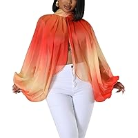 Women's Fashion Sexy Batwing Sleeve High Neck Irregular Flowy Tops Open Back Mesh Sheer Beach Dressy Blouse Tops
