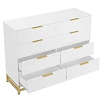 Dresser for Bedroom with 8 Drawer, TV Stand Dressers Chest of Drawers for Living Room Hallway Entryway, MDF Board (White)