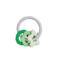 Bumkins Baby Teething Freezer Toy Keys Rings, Soft Flexible Pacifier to Chew, Cool Teether Gum Relief, Babies 3 Months, Freezable Platinum Silicone, Sensory Bracelet with Charms, Green and Gray