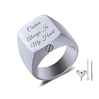 Personalized Stainless Steel Cremation Urn Signet Ring Custom Color Picture Engraving Black & White Photo Memorial Gift Image Band Keepsake with Ring Size Adjusters