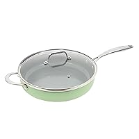 Goodful Ceramic Nonstick Deep Saute Pan with Lid, Dishwasher Safe Pots and Pans, Comfort Grip Stainless Steel Handle, Skillet Frying Pan Made without PFOA, 4-Quart, Green