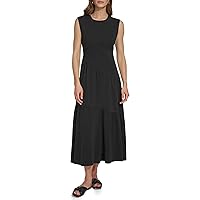 DKNY Women's Tiered Jewel Neck Sleeveless Dress