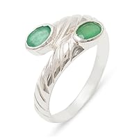 10k White Gold Natural Emerald Womens Band Ring - Sizes 4 to 12 Available