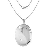 1 3/8 inch Large Sterling Silver Diamond Oval Locket/Urn Necklace 1 Picture, 18-24 inch