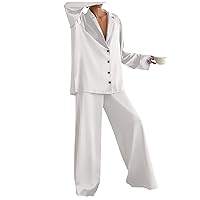 Women's Pajama Pants Solid V-Neck Long Sleeved Pajama Home Set Silk, S-XL