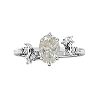 10K 14K 18K Gold 0.12cttw Natural Diamond Moon Goddess Gemstone Engagement Rings for Women 1.5ct Oval Natural Gemstone Promise Anniversary Wedding Rings