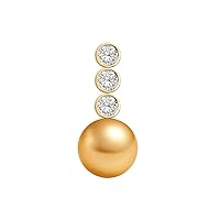 Golden South Sea Cultured Pearl Pendant for Women AAAA Quality 18k Yellow Gold with Diamond